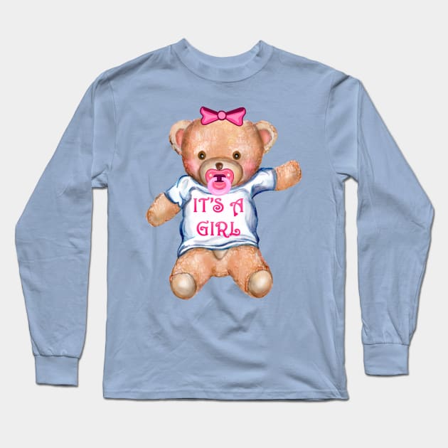 It's A Girl Teddy Bear with Pacifier Long Sleeve T-Shirt by Art by Deborah Camp